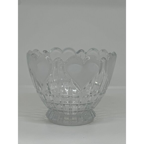 VTG 1986 FTDA Satin Hearts 24% Lead Crystal Bowl / Vase Square Cut - Picture 1 of 5